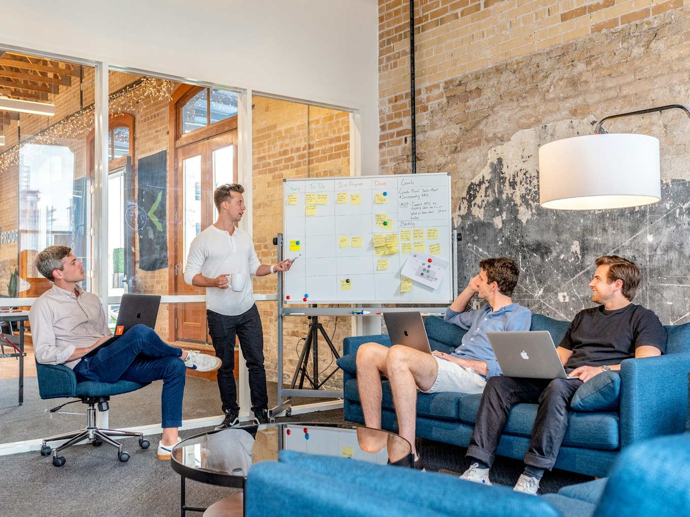 Team in a business meeting discussing strategy