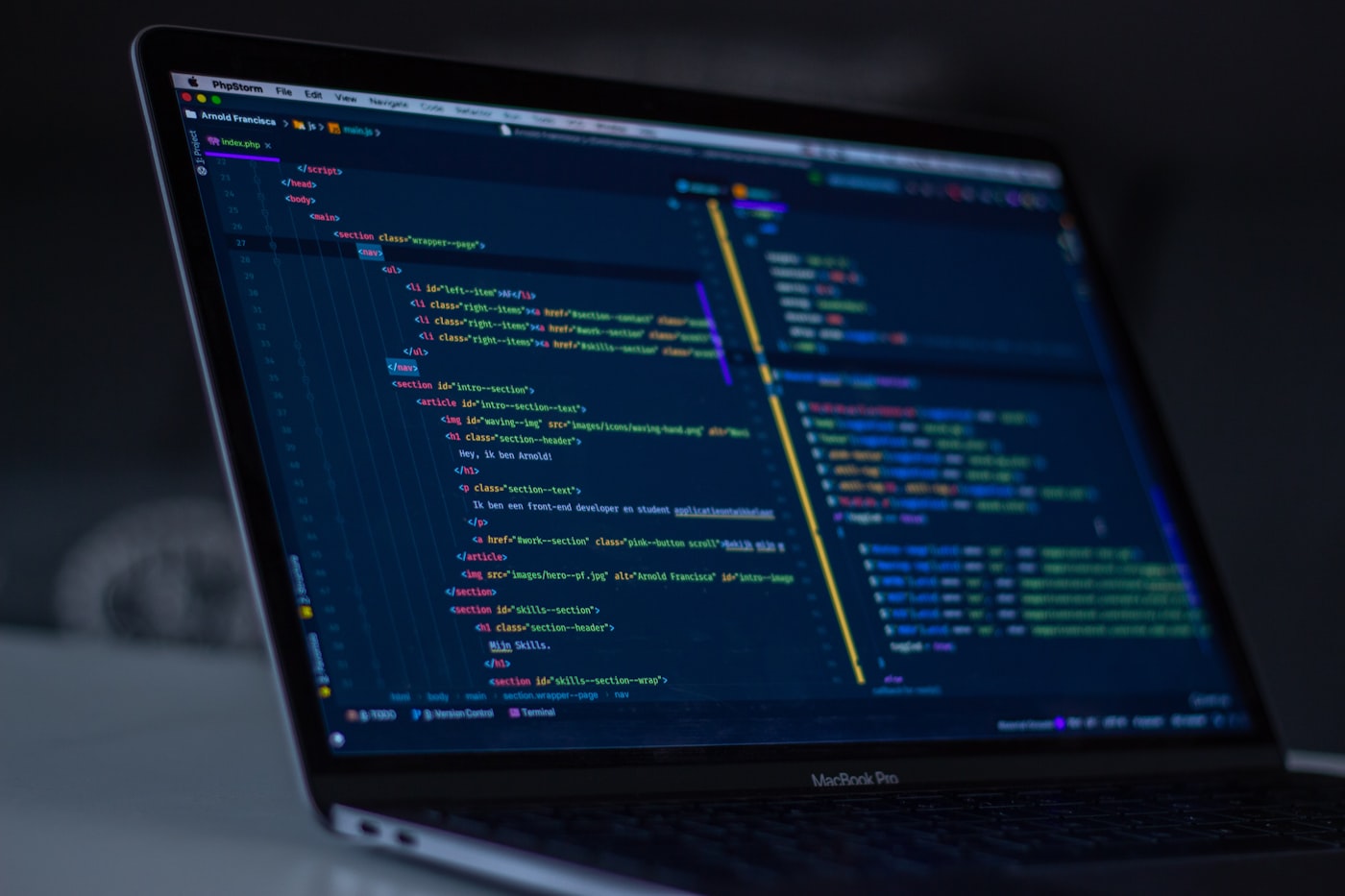 Close-up of source code on a monitor